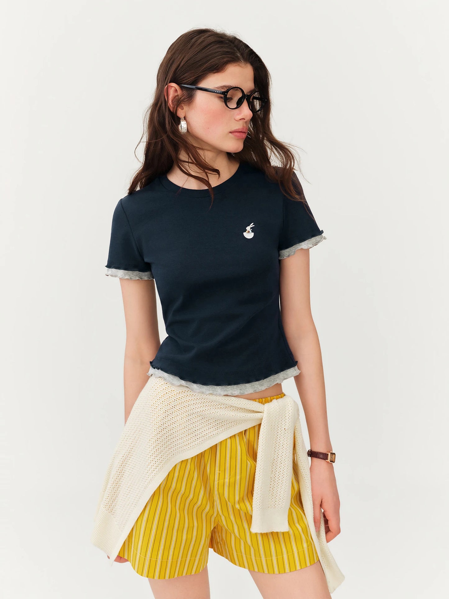 Navy Contrast Trim Fitted Tee