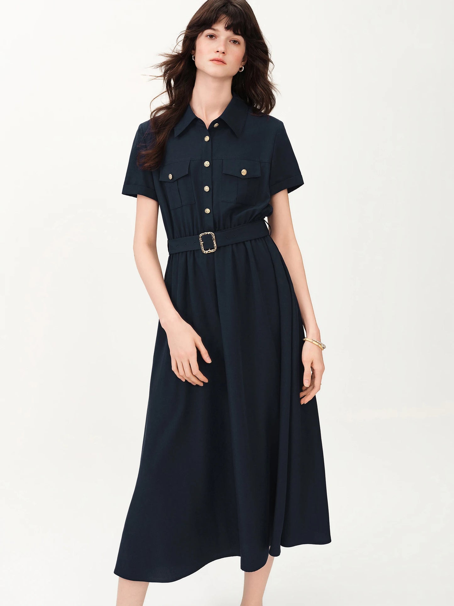 White Belted Shirt Midi Dress