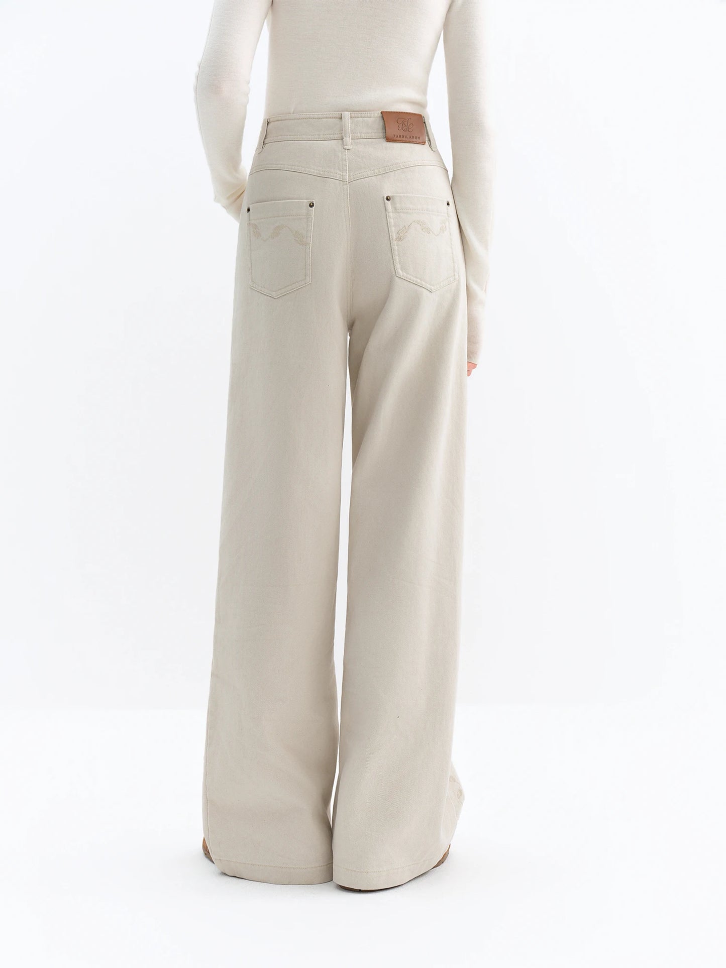 Ivory Beaded Wide Leg Trousers