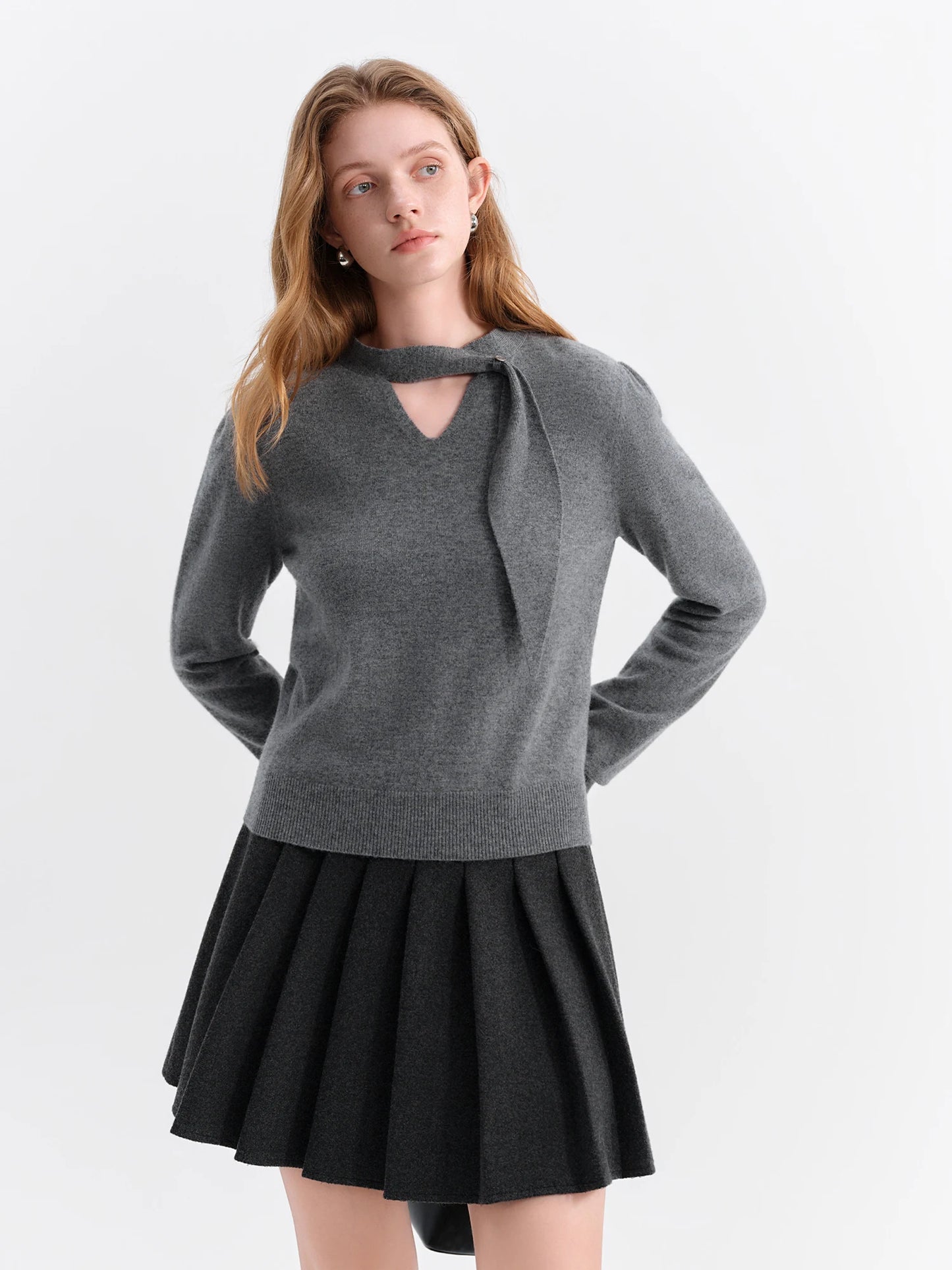 Ivory Bow Neck Knit Sweater