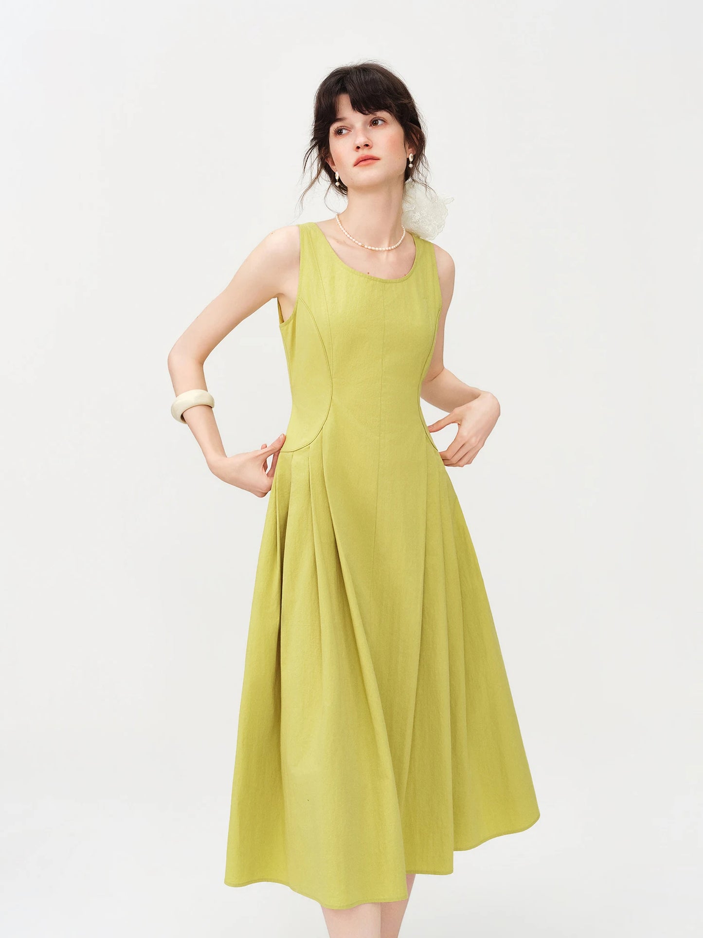 Black Square Neck A-Line Midi Dress