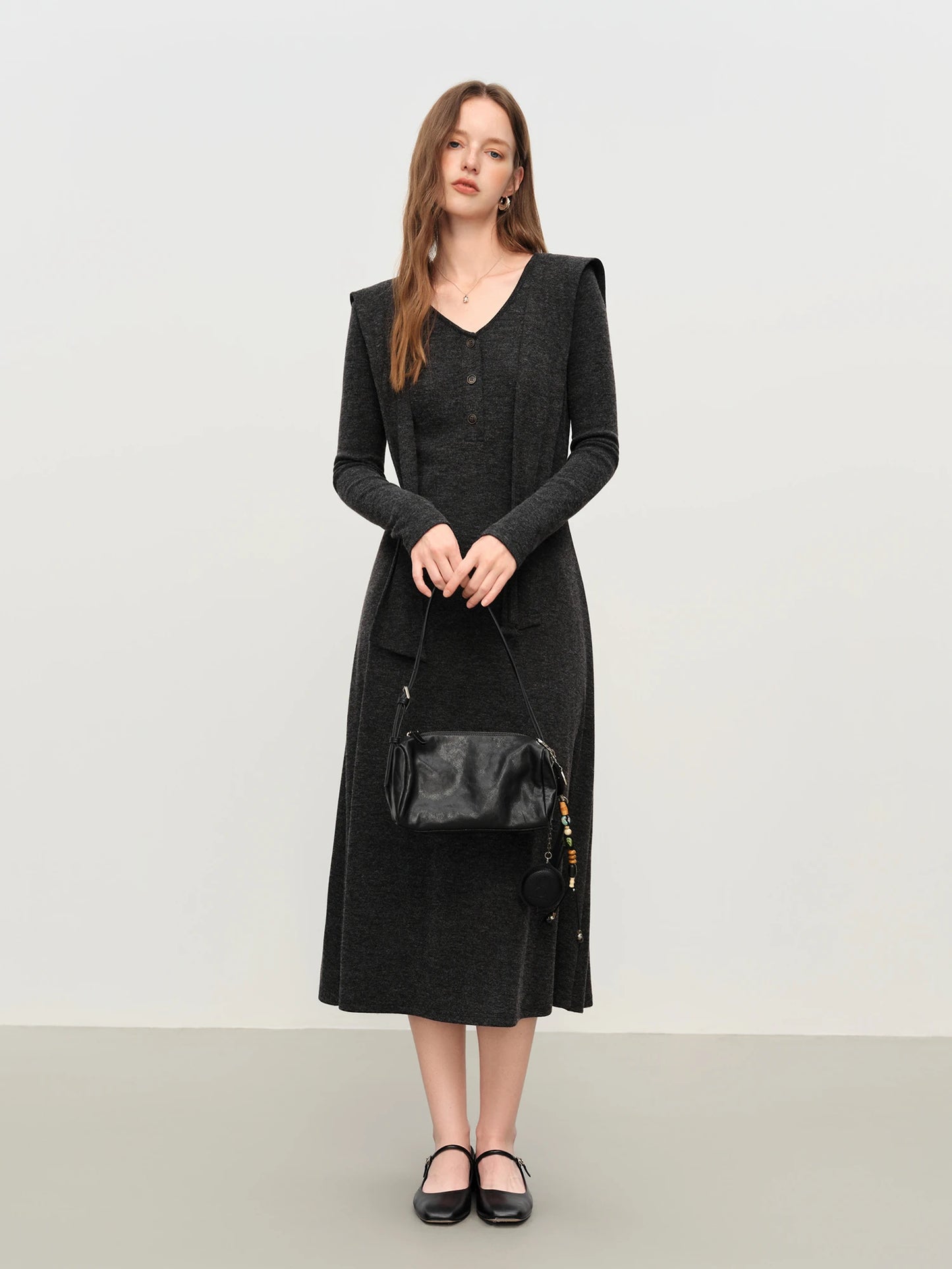 Grey Shawl Collar Knit Maxi Dress