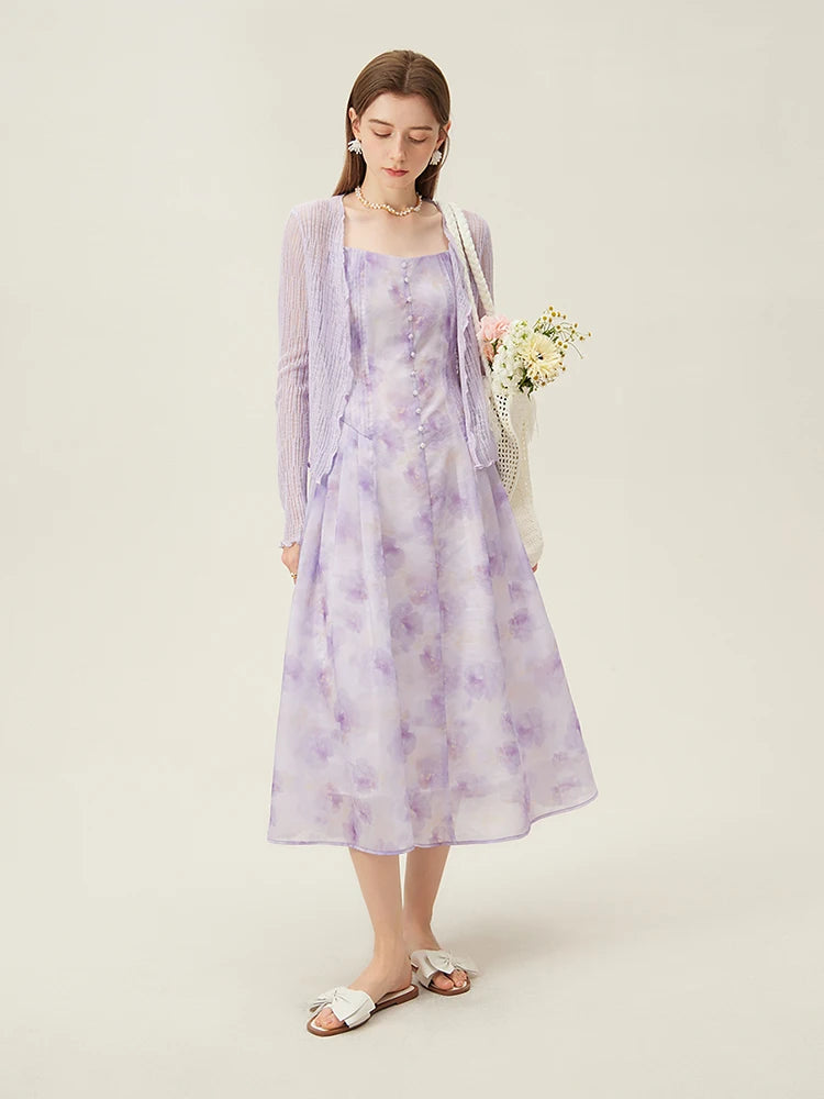 Lilac Sheer Ribbed Knit Cardigan