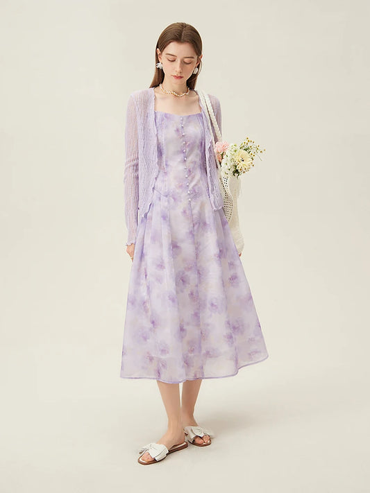 Lilac Sheer Ribbed Knit Cardigan