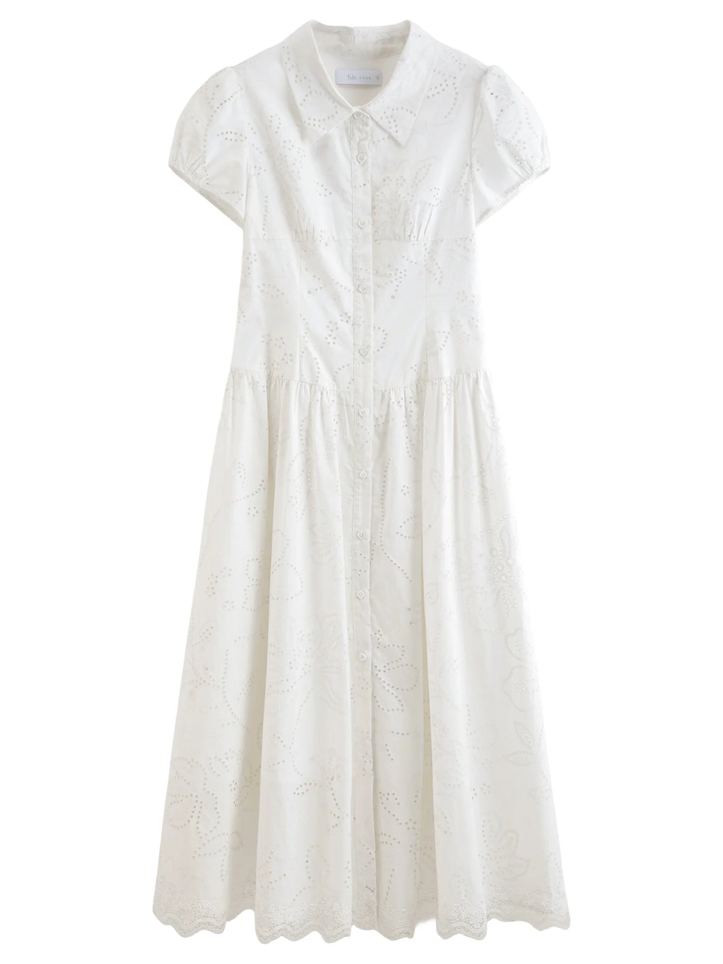 White Eyelet Shirt Maxi Dress