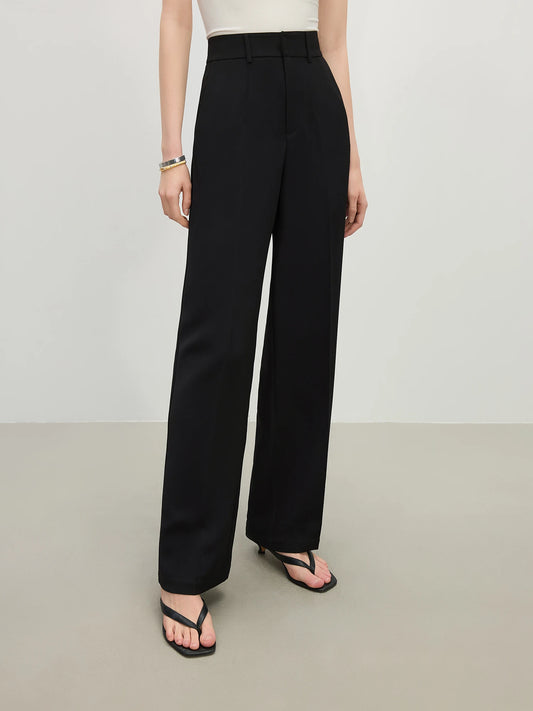 Black High Waist Straight Trousers