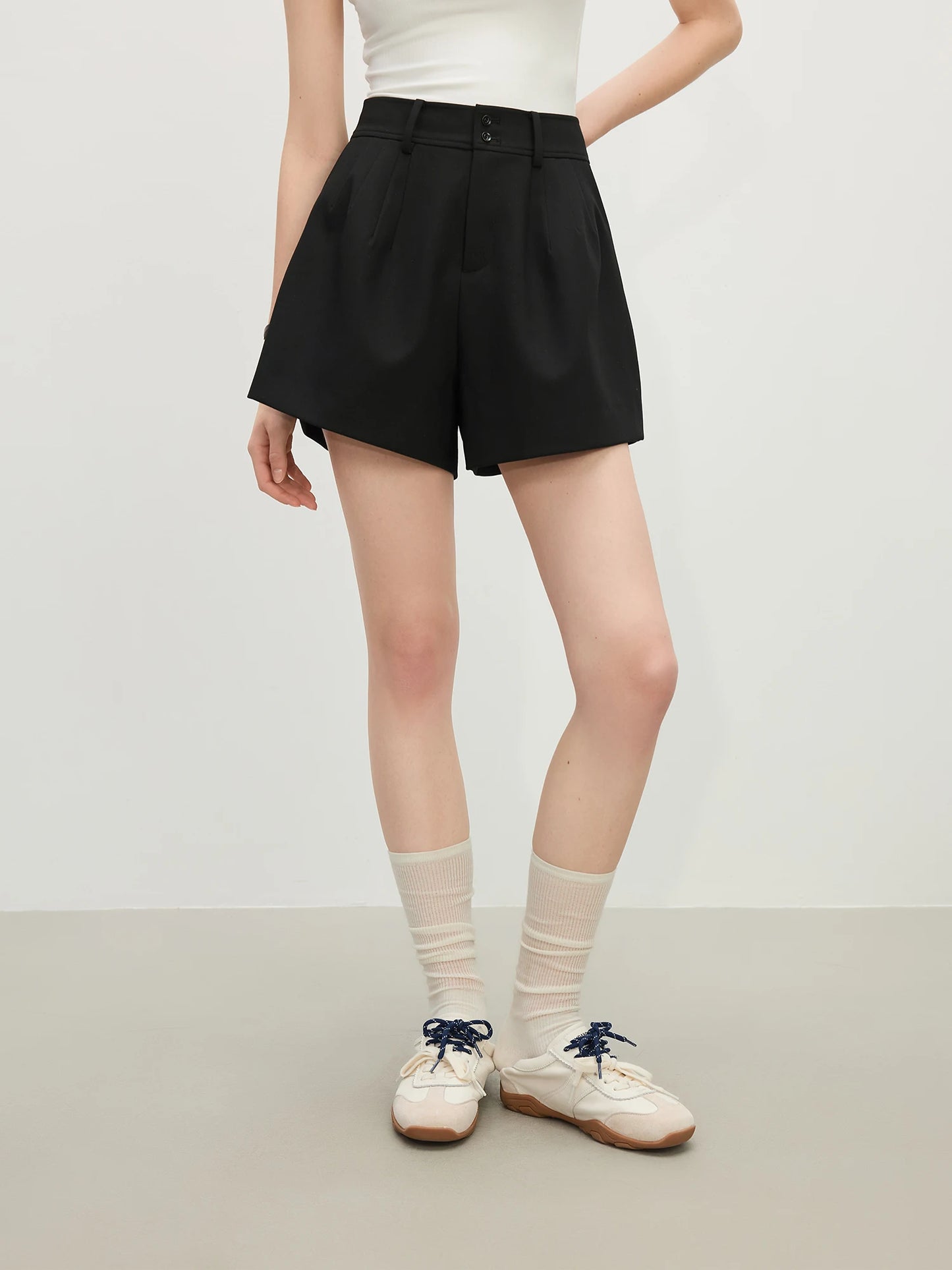 Ivory Pleated A Line Shorts