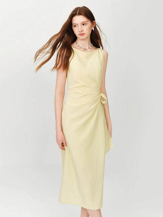 Butter Yellow Ruched Midi Dress