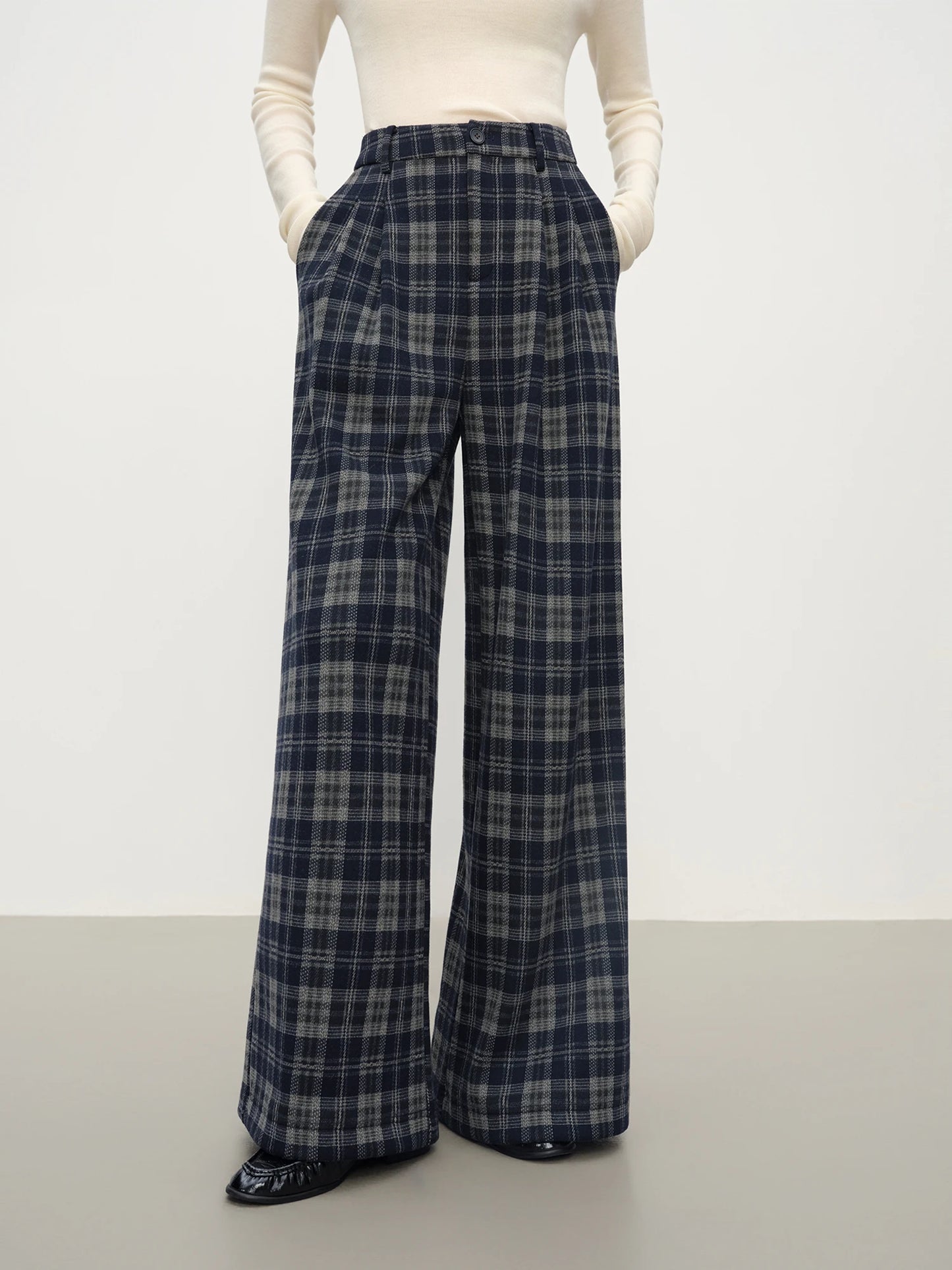 Brown Plaid Wide Leg Trousers