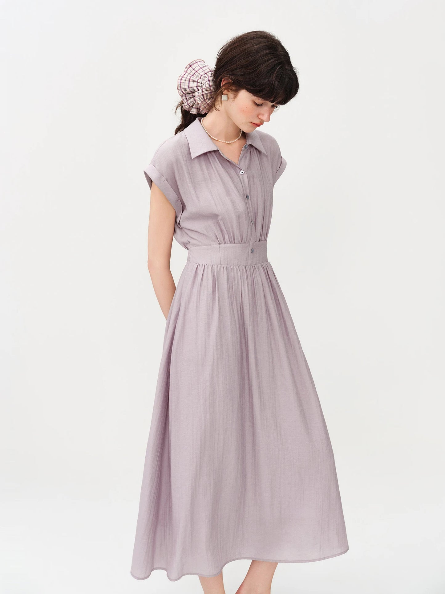 Lilac Turn Collar Midi Dress