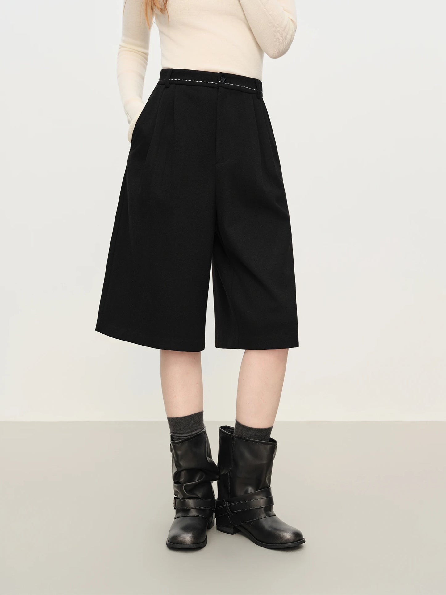 Brown Wide Leg Bermuda Shorts