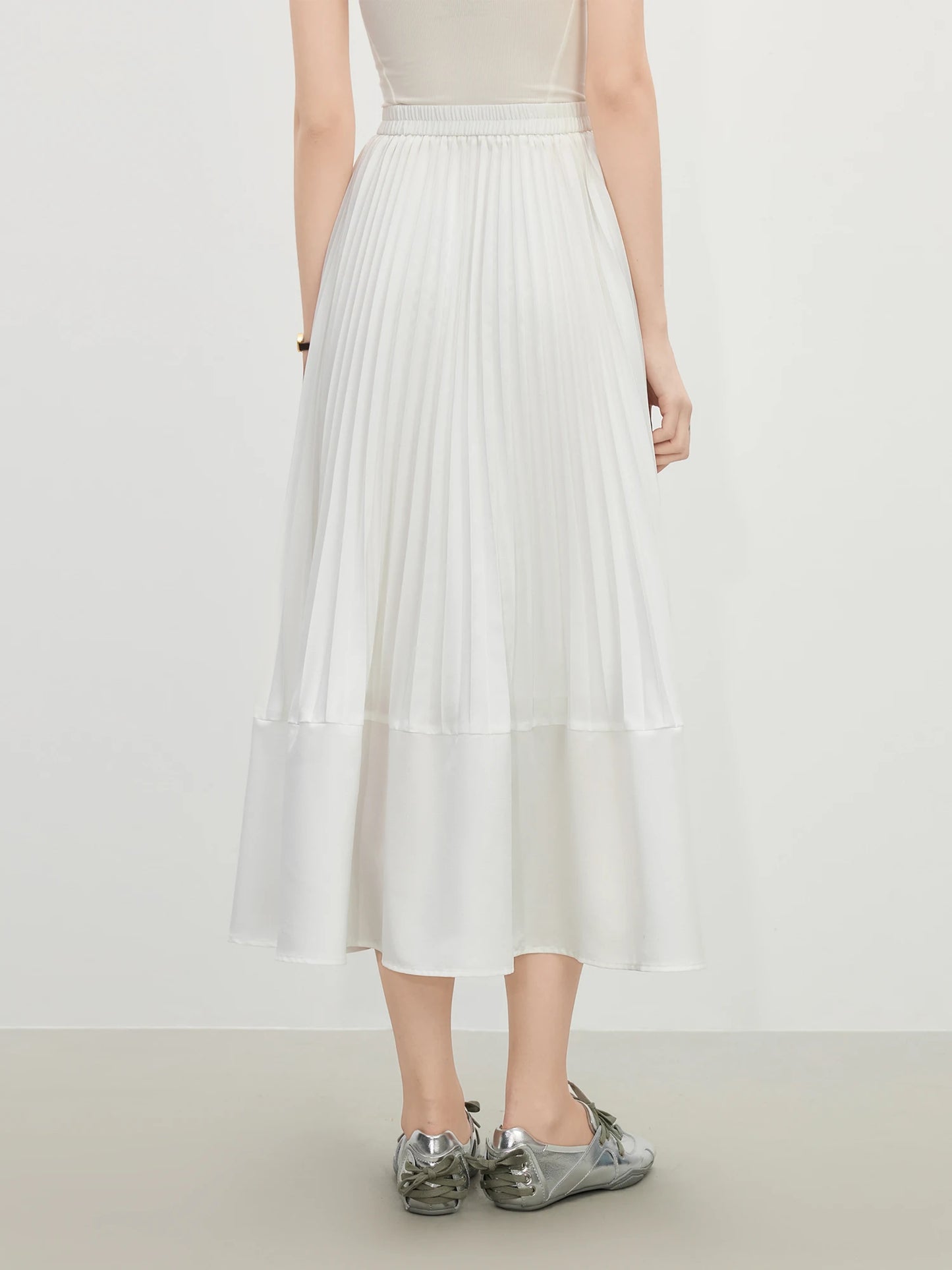 White Pleated Chiffon Maxi Skirt