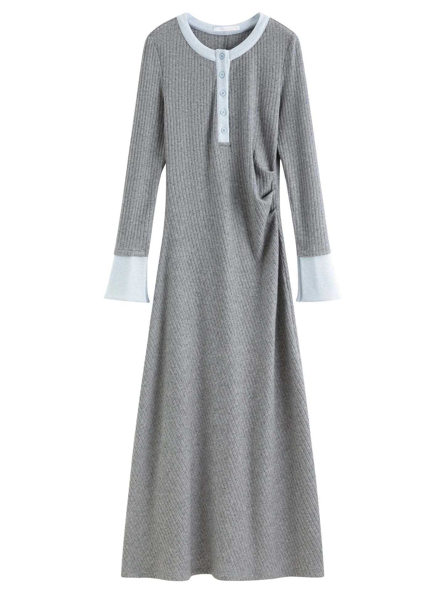 Grey Henley Knit Maxi Dress