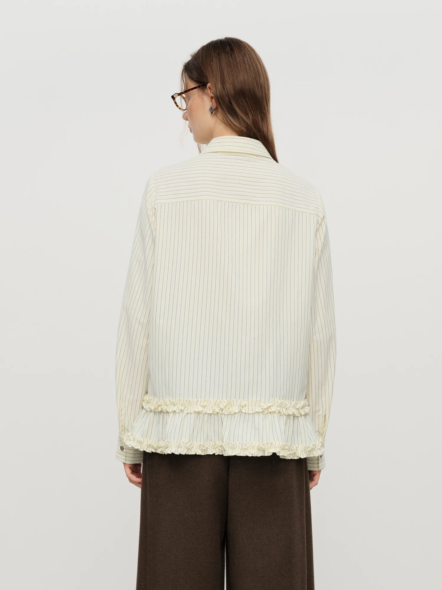 Ivory Striped Ruffle Hem Shirt