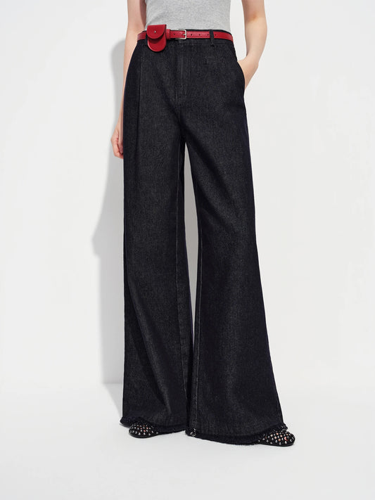 Dark Wash Belted Wide Leg Jeans