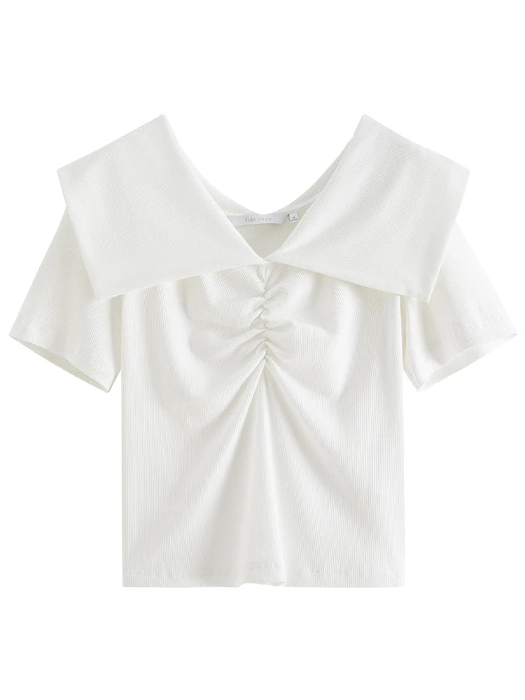 Blush Ruched Sailor Collar Knit Top