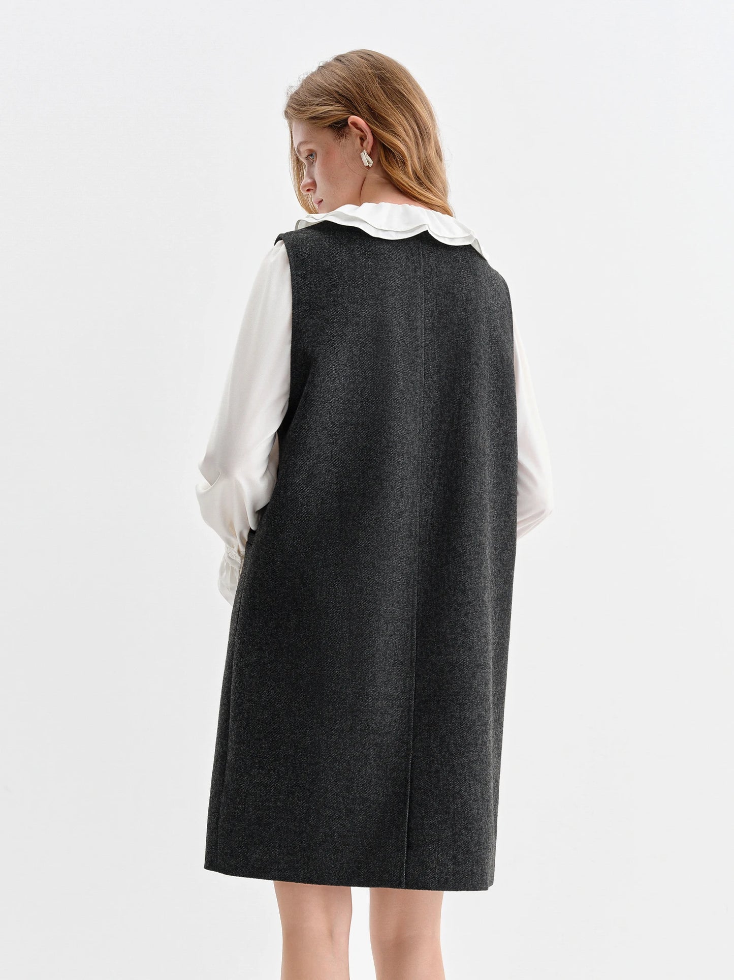 Charcoal V-Neck Wool Mini Dress