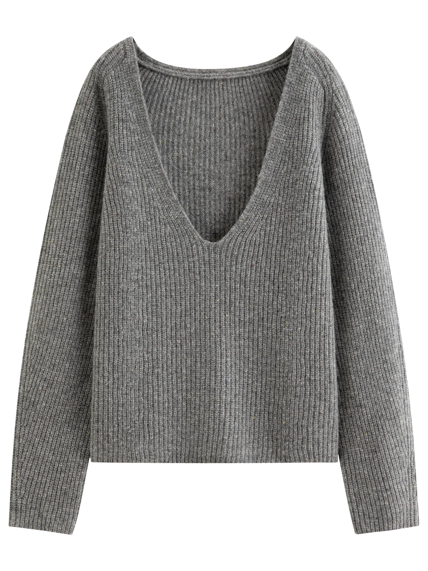 Grey Relaxed V Neck Wool Sweater