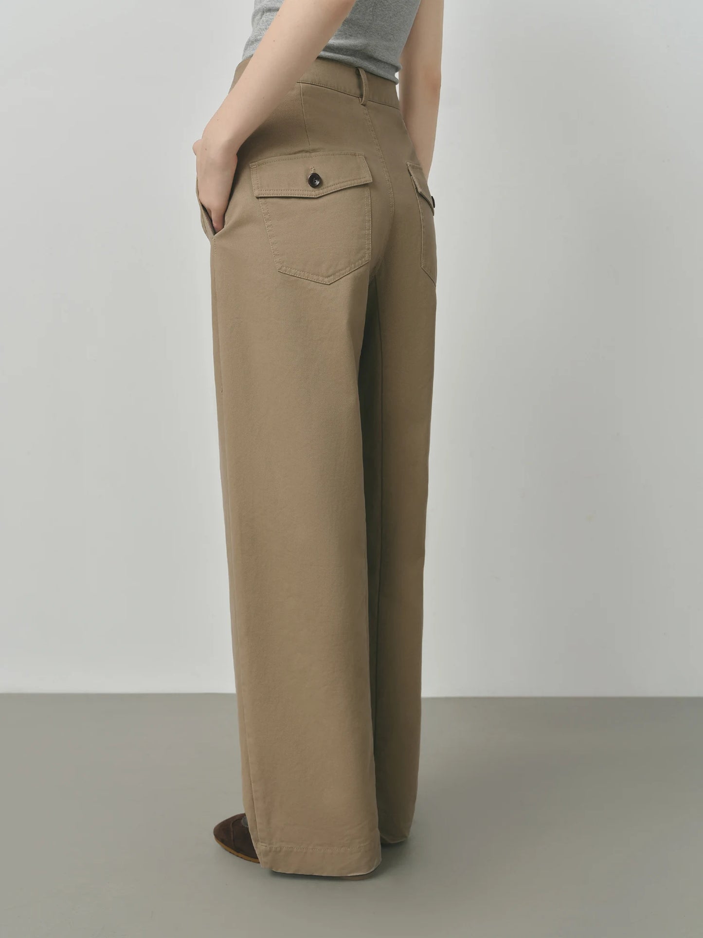 Khaki Relaxed Straight Leg Trousers
