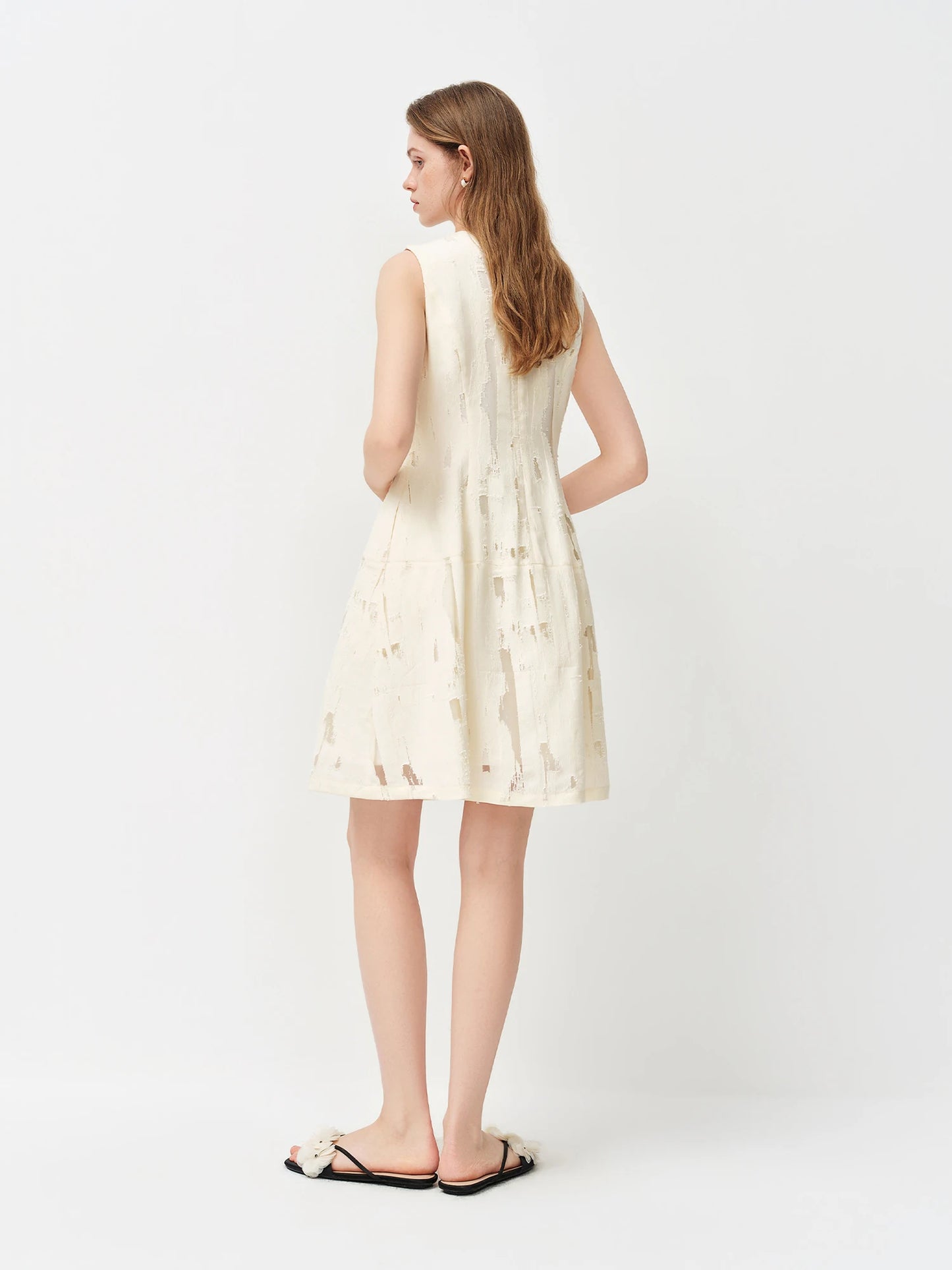 Ivory Embroidered Sleeveless Midi Dress