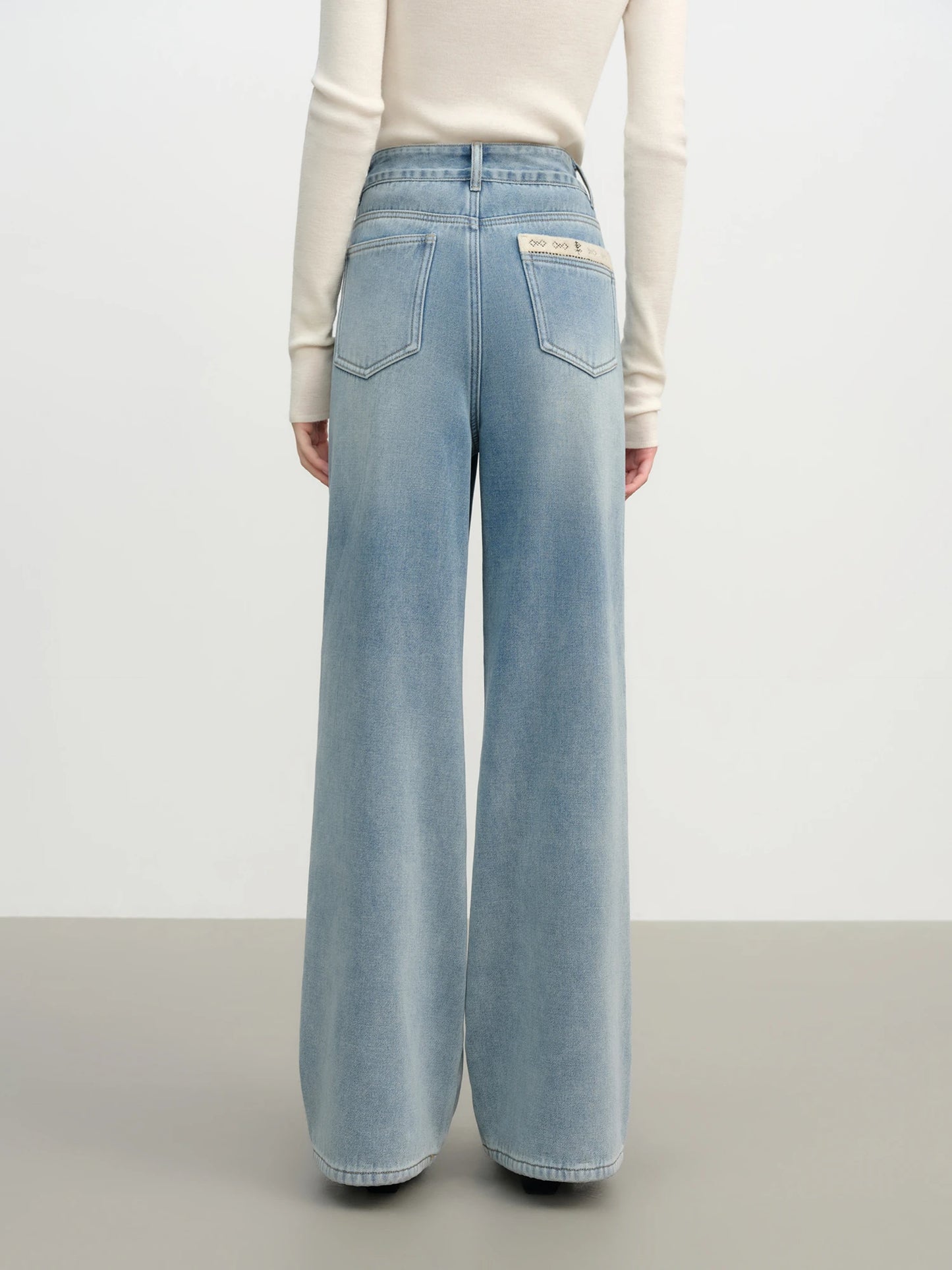 Light Wash Embroidered Wide Leg Jeans
