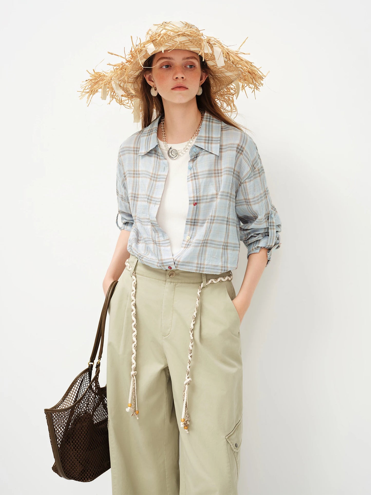 Pink Gingham Puff Sleeve Shirt