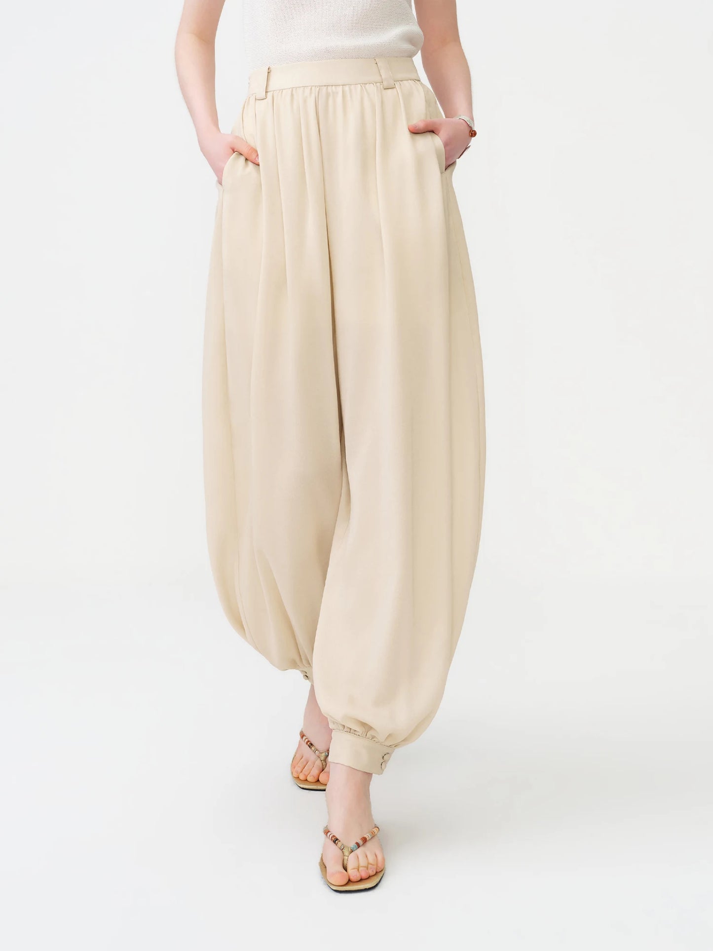 Ivory Pleated Balloon Pants