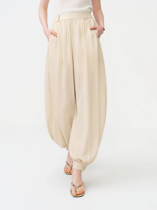 Ivory Pleated Balloon Pants