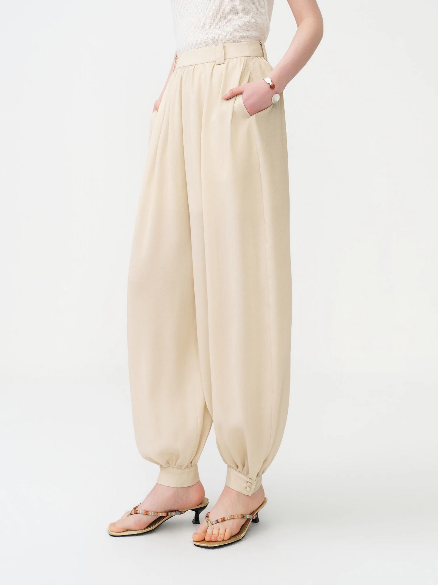 Ivory Pleated Balloon Pants