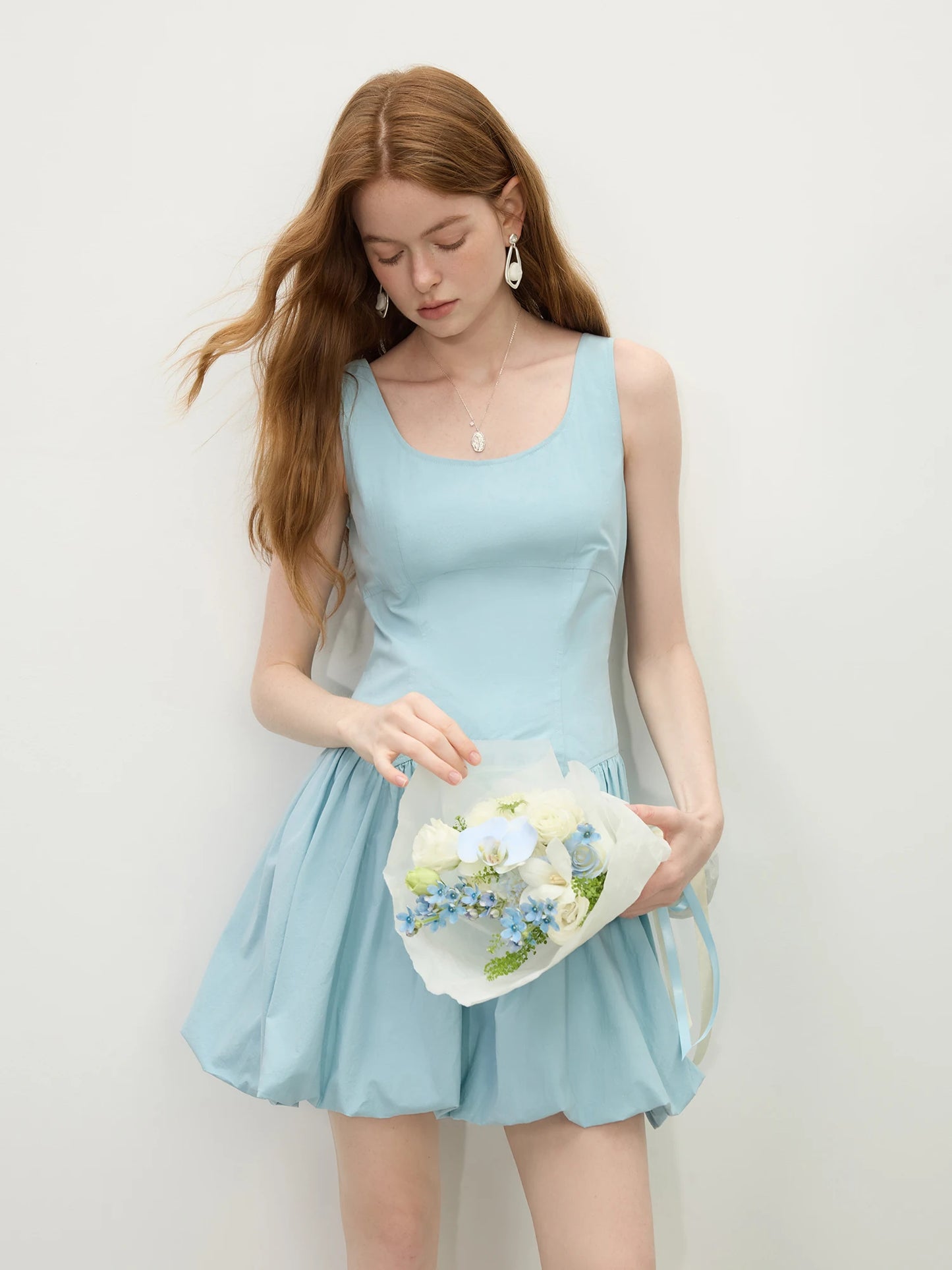Pale Blue Bubble Hem Mini Dress