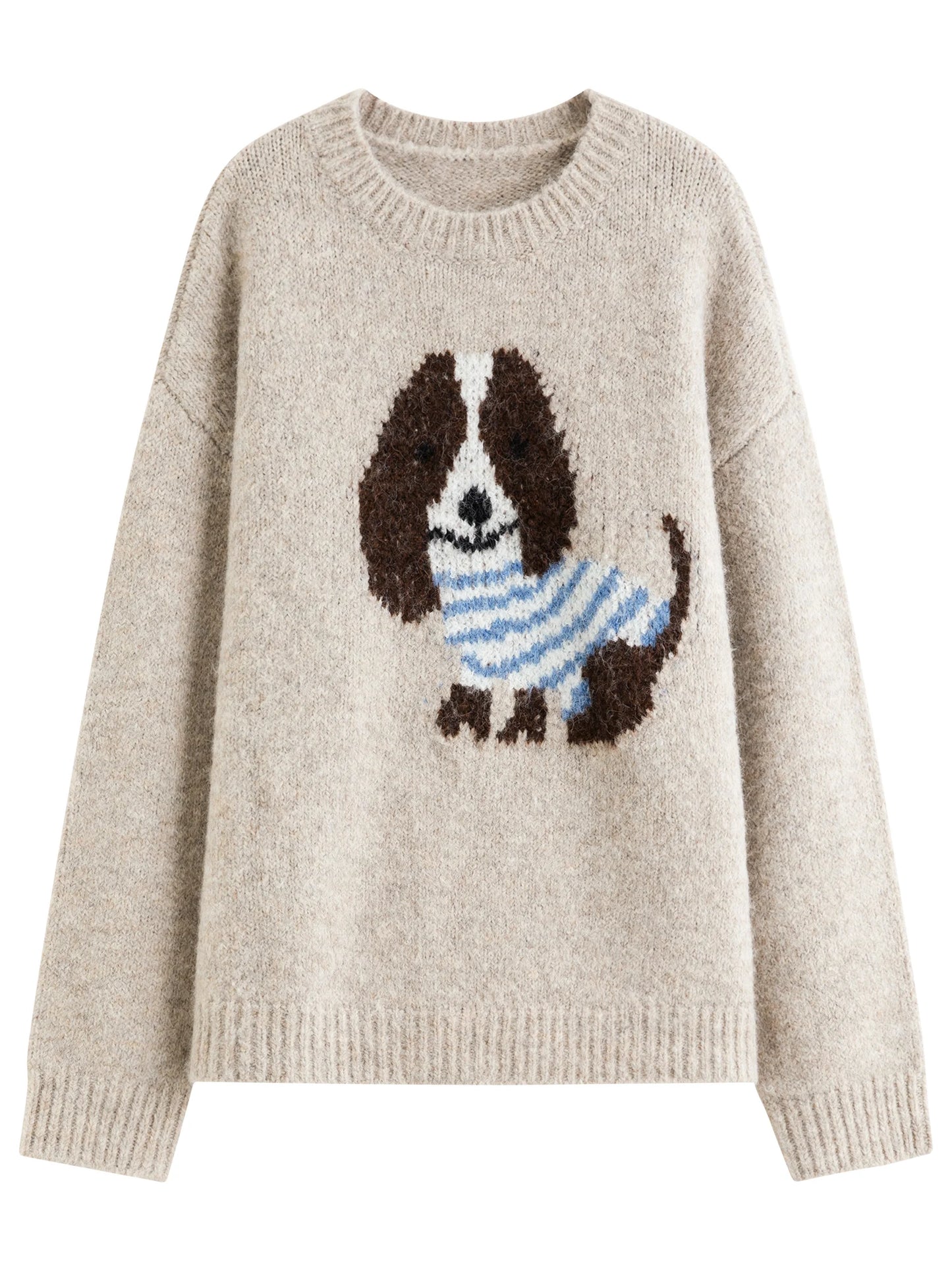 Oatmeal Puppy Jacquard Knit Sweater