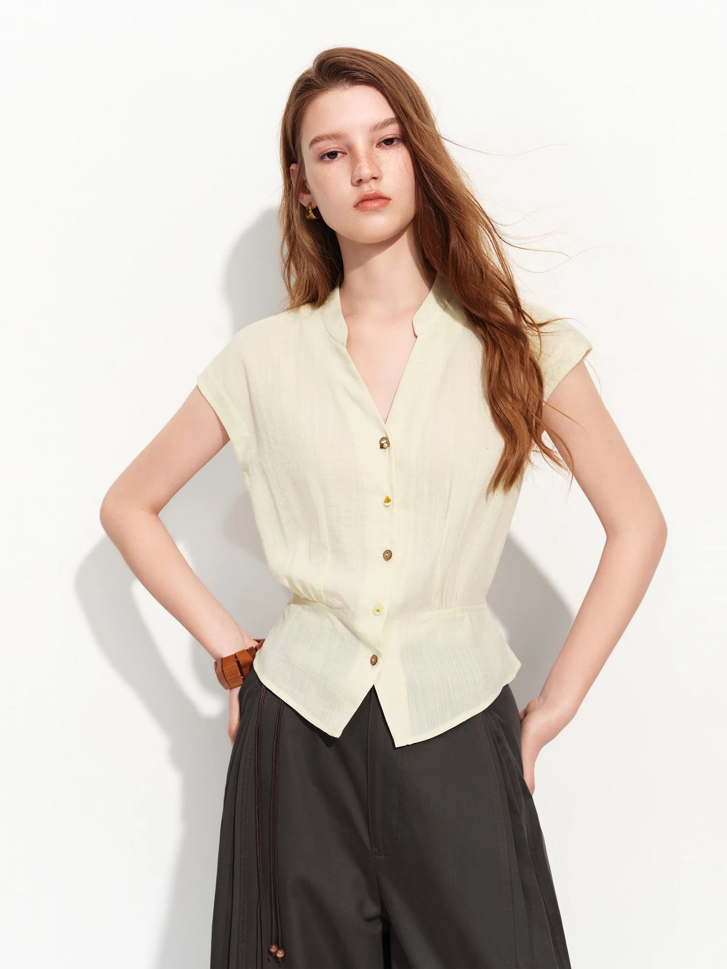 Ivory Linen Cap Sleeve Blouse