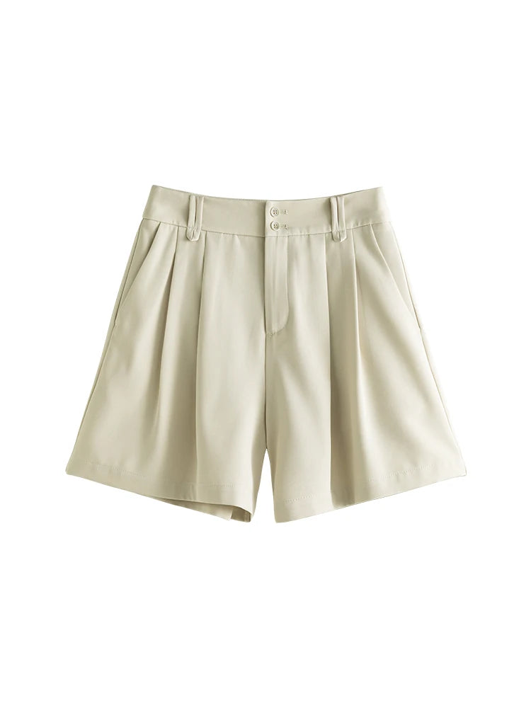 Brown Pleated Belted Bermuda Shorts