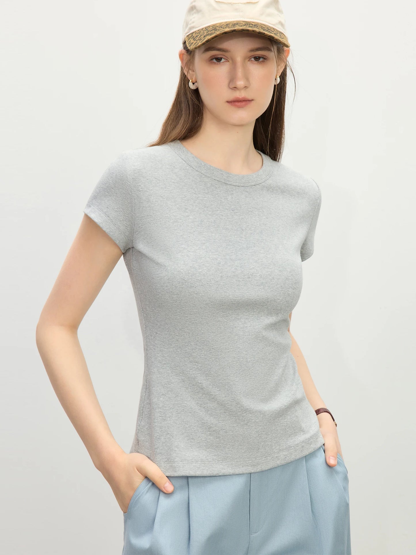 White Straight Shoulder Fitted Tee