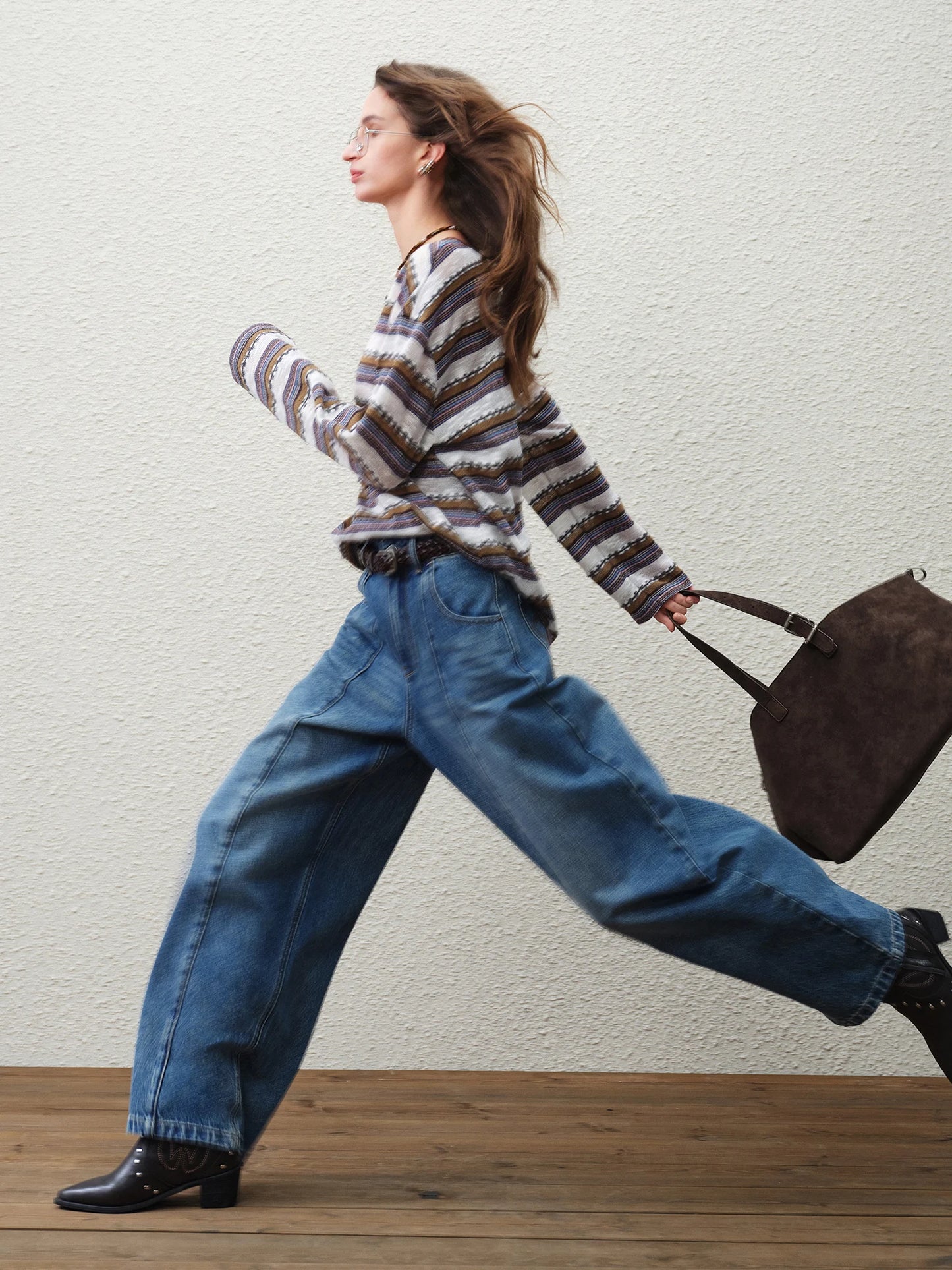 Striped Textured V Neck Pullover