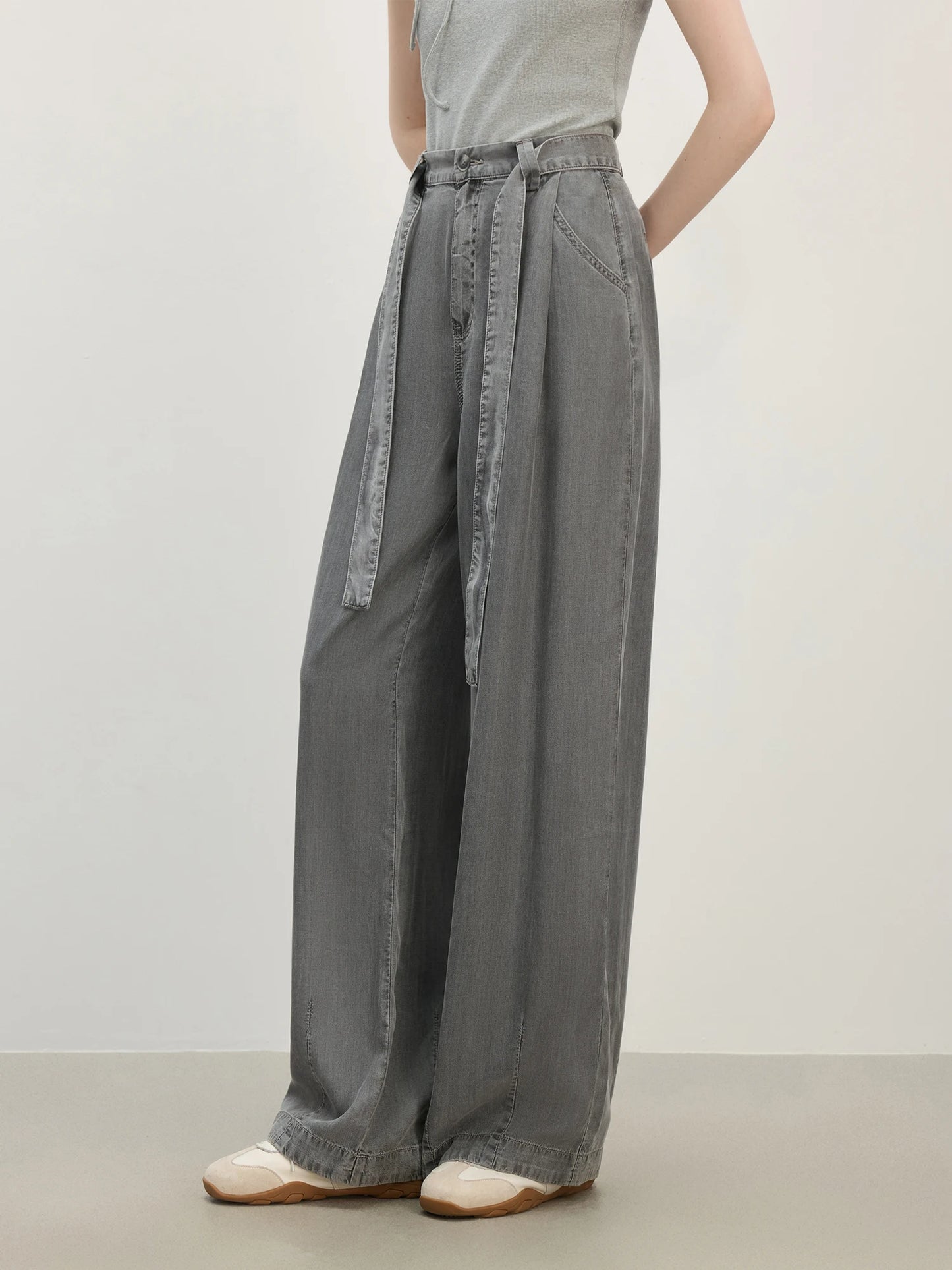 Charcoal Draped Wide Leg Jeans
