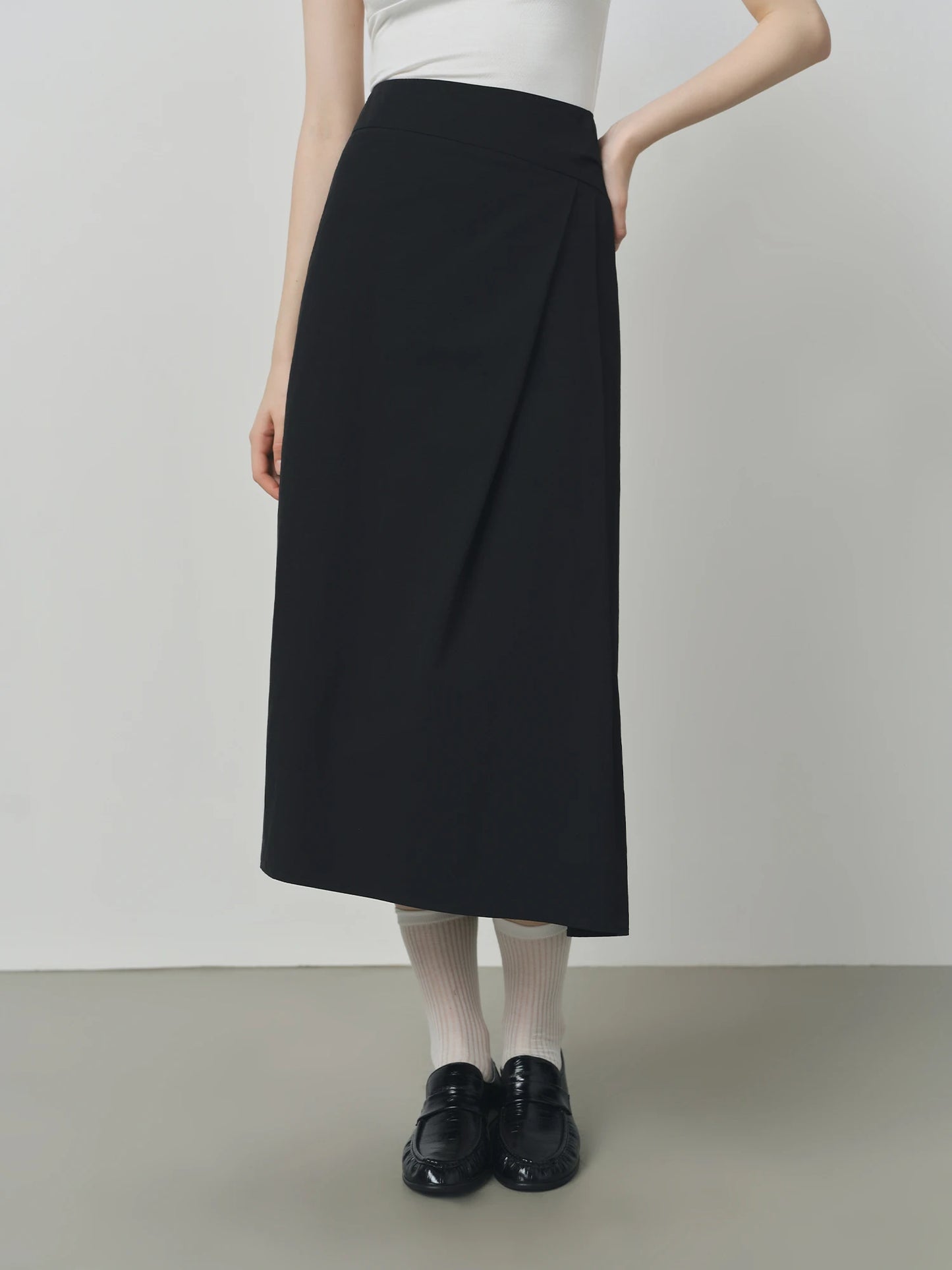 Ivory Asymmetric Wrap Midi Skirt