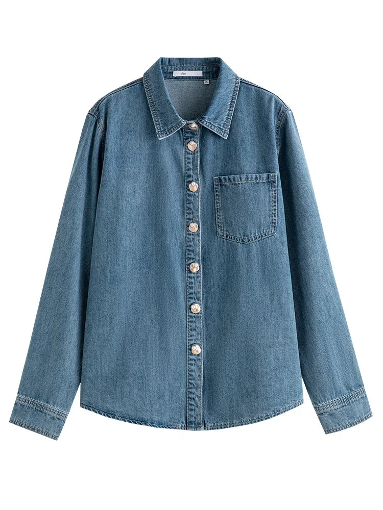 Cropped Blue Denim Button Shirt