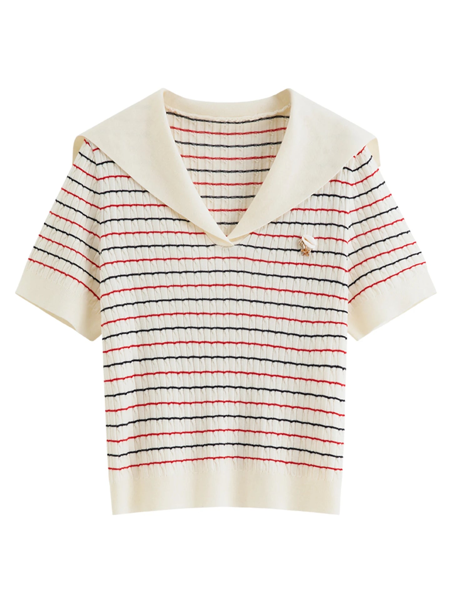 Ivory Striped Short Sleeve Polo Top