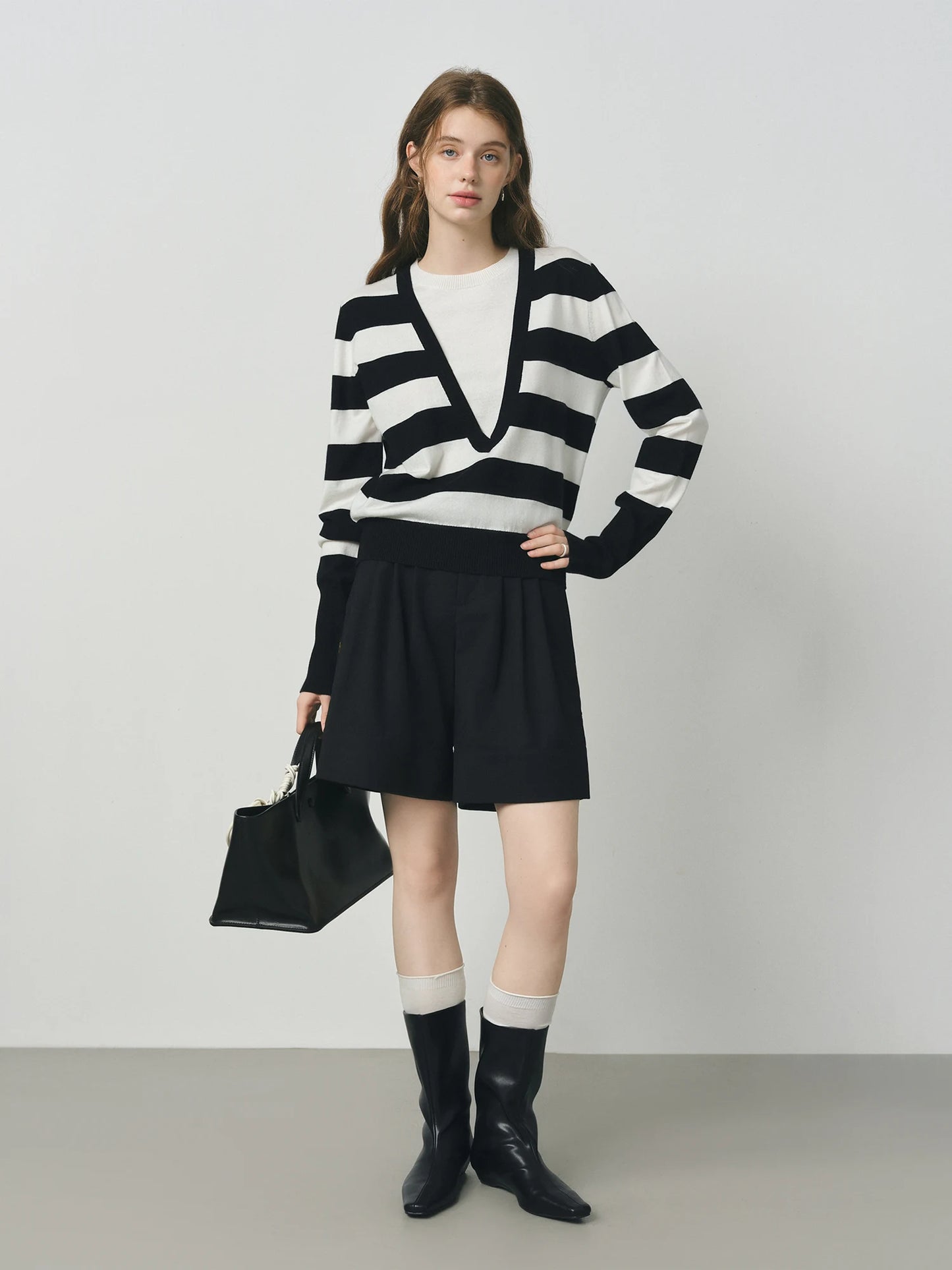 Black Structured Wide Leg Shorts