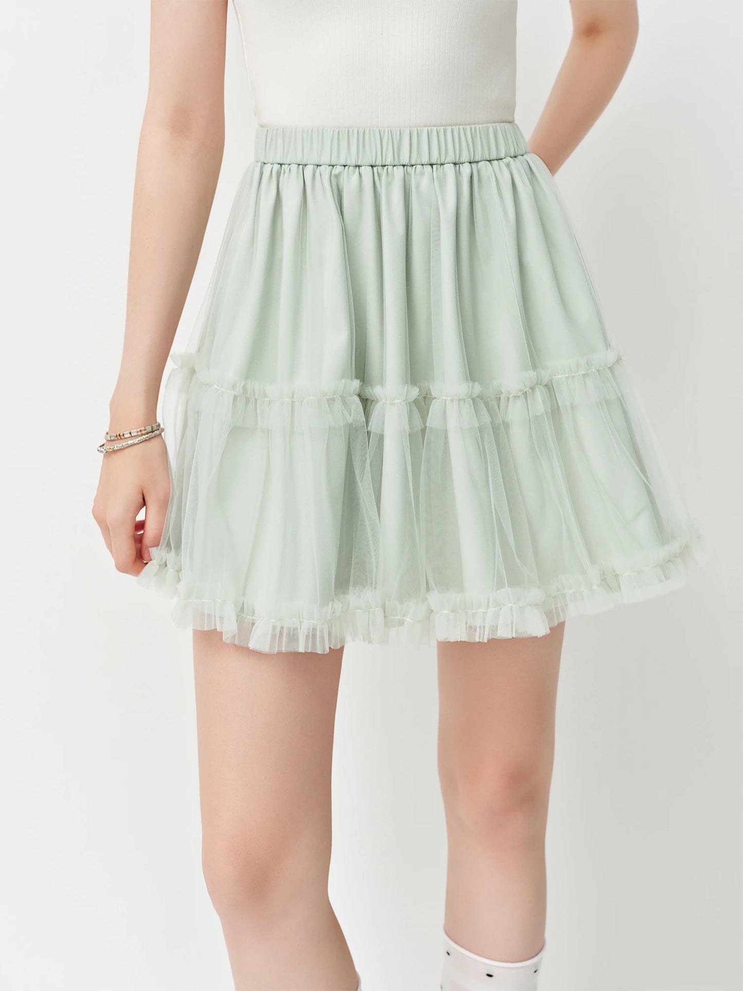 Mint Tiered Tulle Mini Skirt
