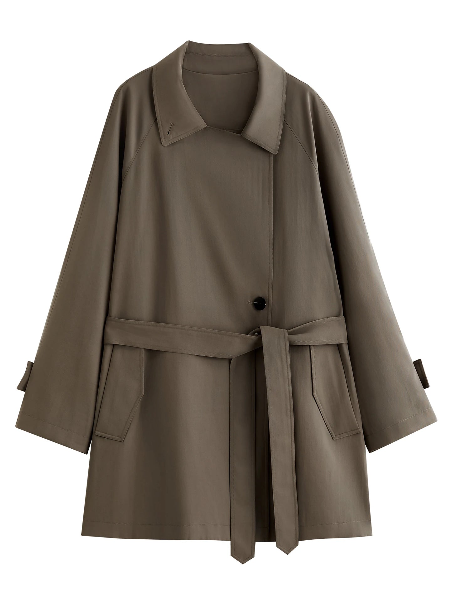 Dark Taupe Double Breasted Belted Trench