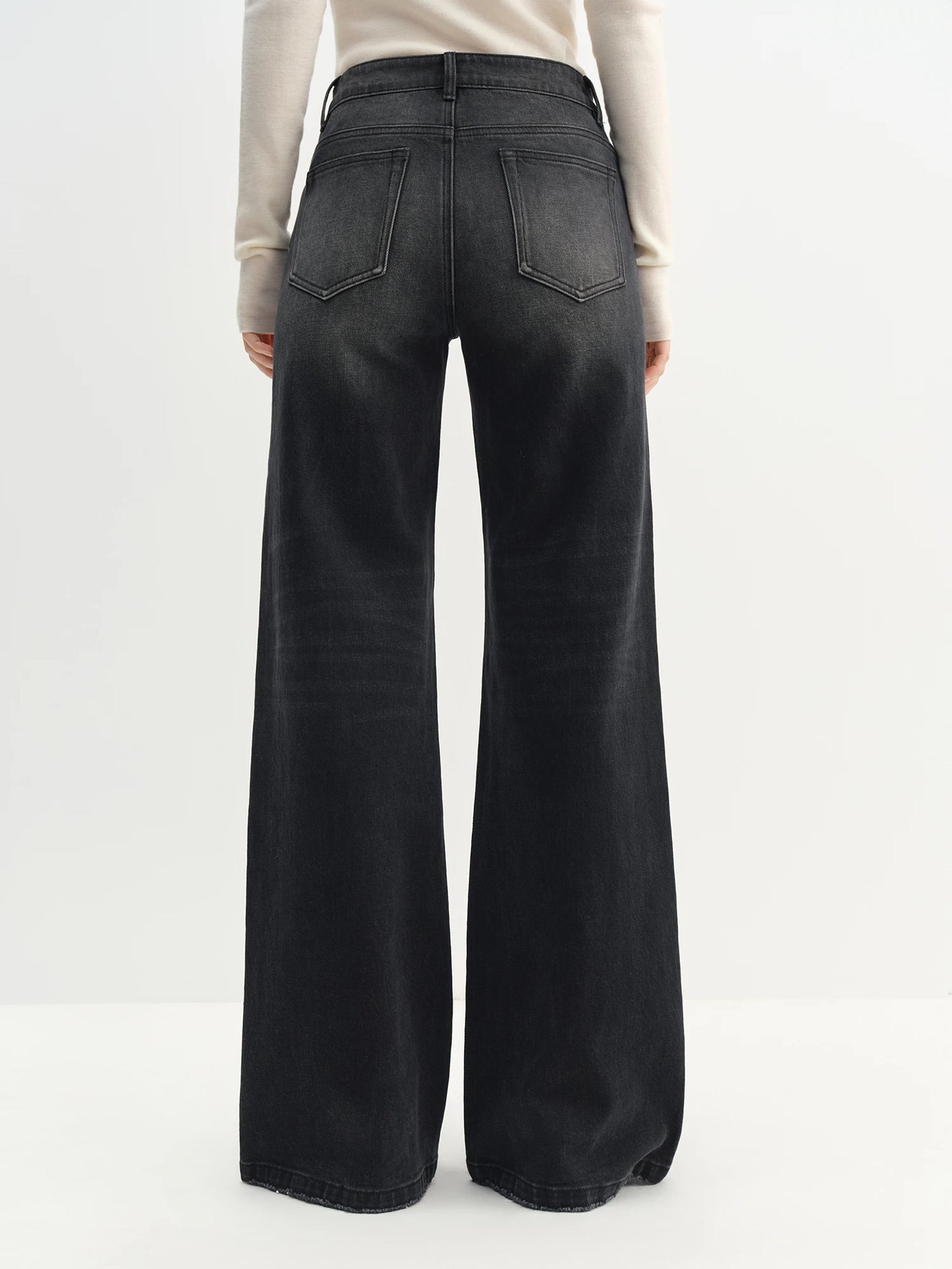 Black Wash Flared Wide Leg Jeans