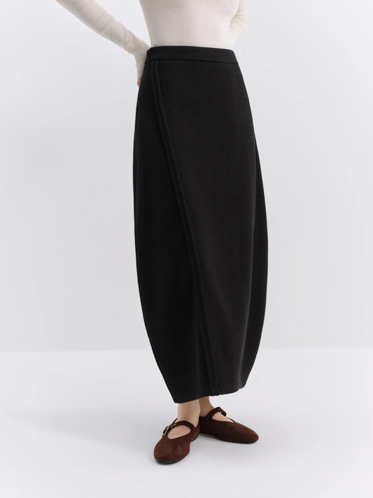 Black Wool Balloon Maxi Skirt