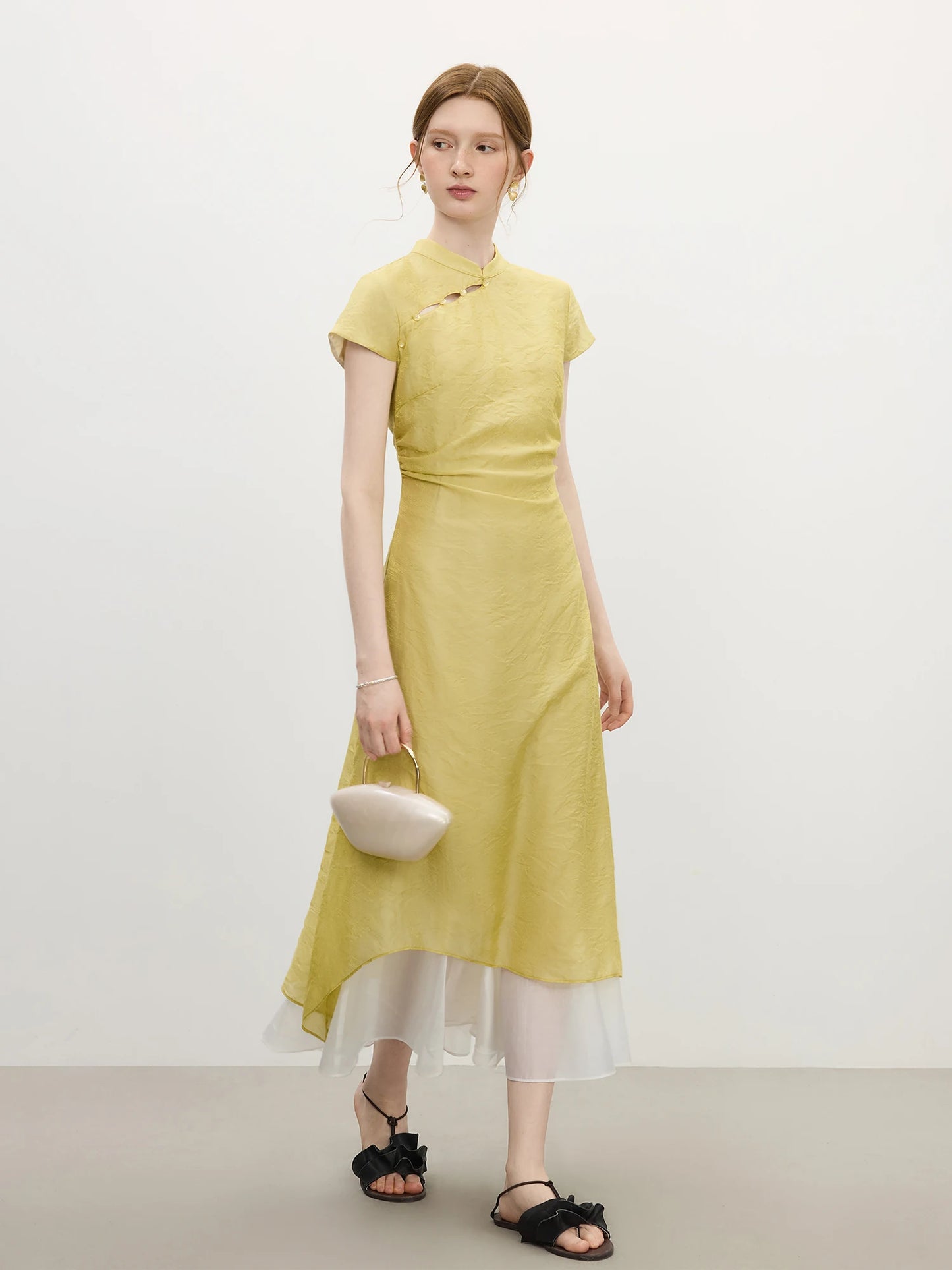 Lime Green Cheongsam Layered Midi Dress