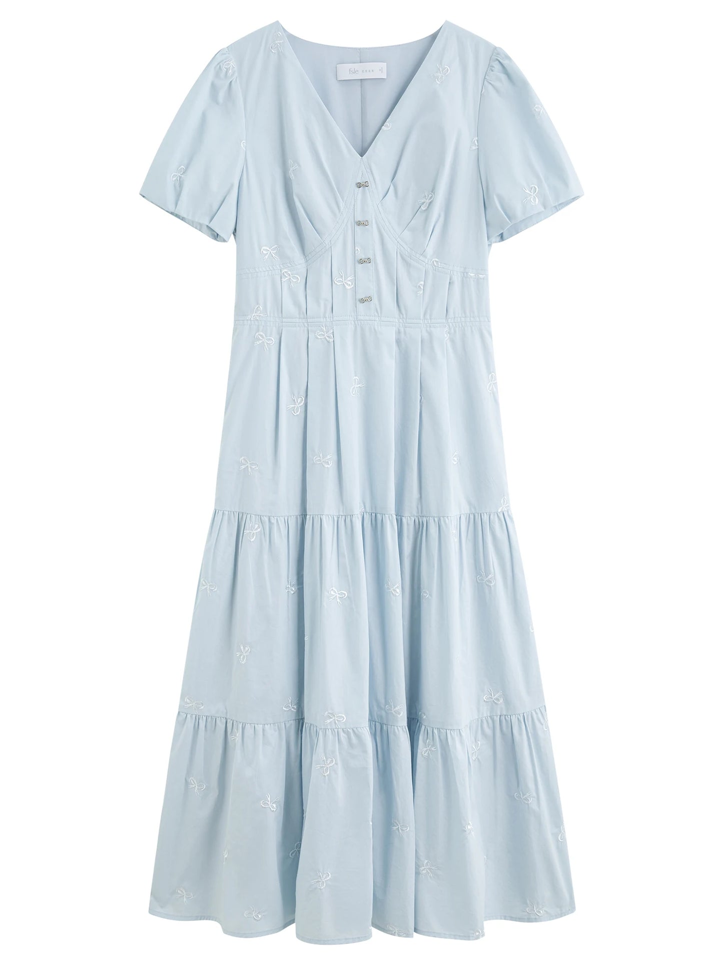 Pale Blue Tiered V-Neck Midi Dress