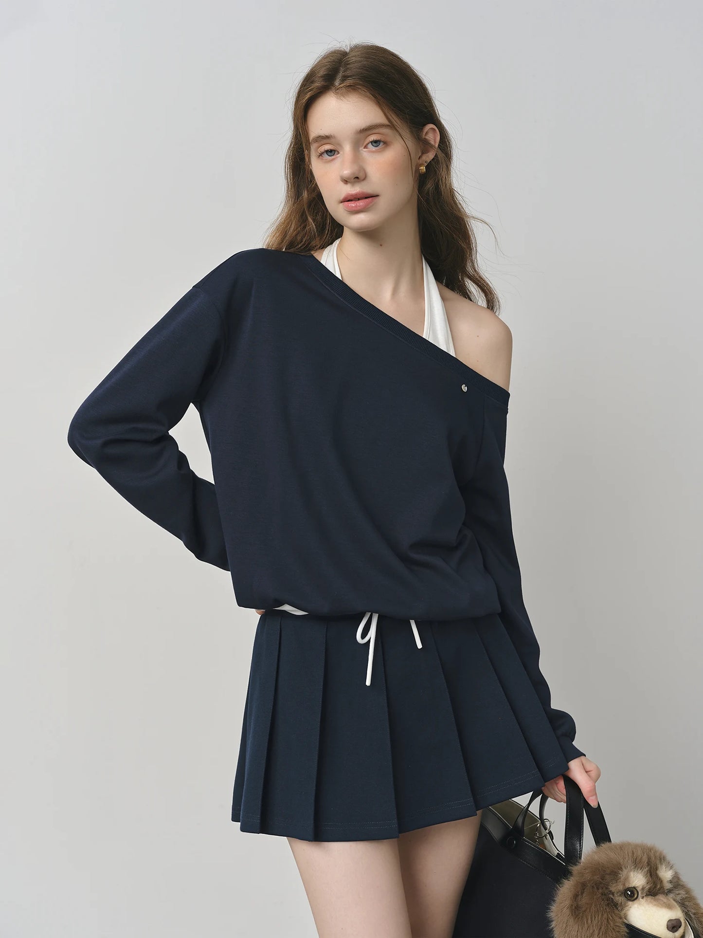 Grey Off Shoulder Layered Sweatshirt