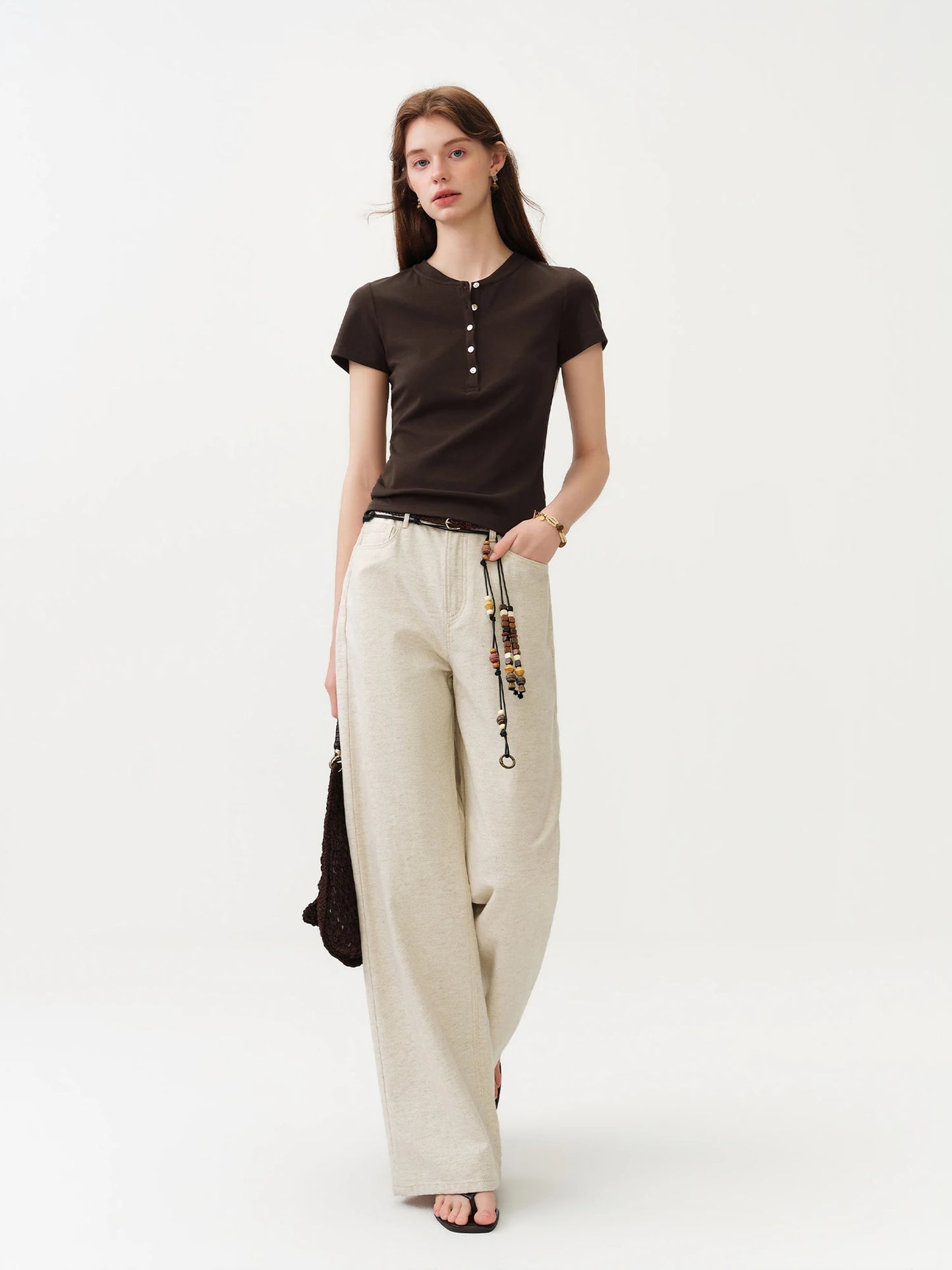 White Button Placket Lyocell Tee