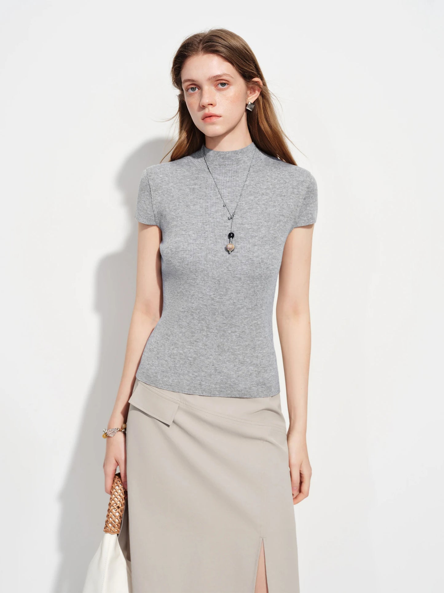 Ivory Mock Neck Knit Tee