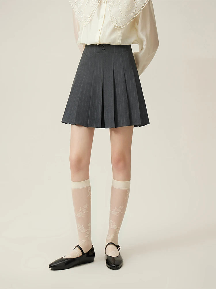 Charcoal Pleated A-Line Mini Skirt